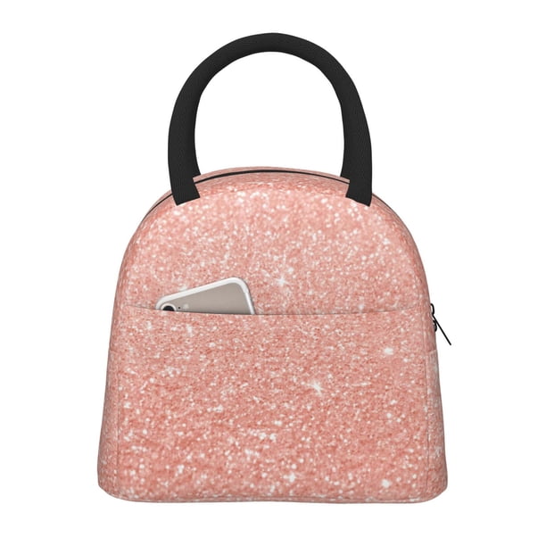 Fotbe Rose Gold Glitter Bolsa de Almuerzo con Estampado, Lonchera Aislada, Contenedor de Comida Reutilizable Tipo Cooler a Prueba de Fugas