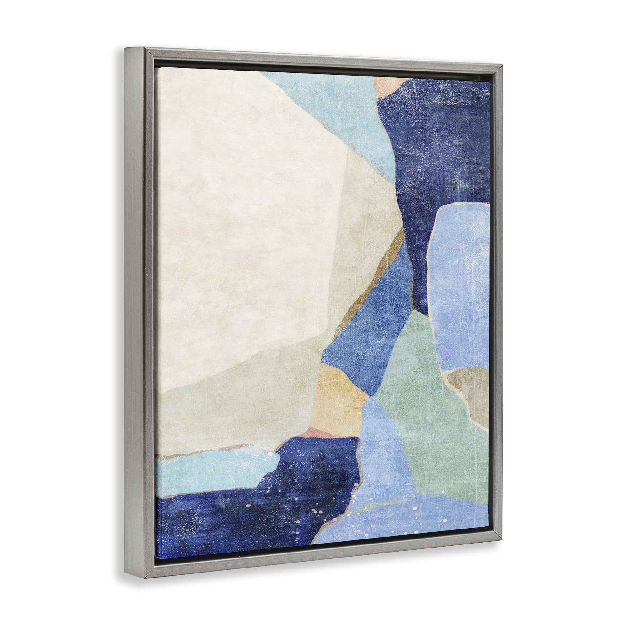 Stupell Industries Geometric Patterned Shapes Abstract Painting Gray Floater Framed Canvas Art Print Wall Art, 25 x 31