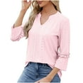 thumbnail image 3 of qolati Women's 3/4 Sleeve Blouses 2024 Summer V Neck Tunic Tops Eyelet Ruffled Loose Fit Casual Work Shirts for Women, 3 of 6