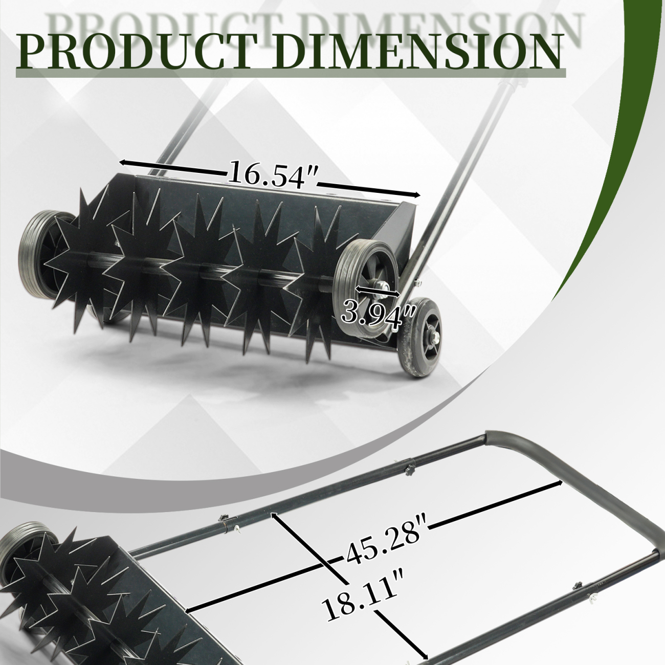19-Inch Push Spike Aerator, Heavy Duty Rolling Lawn Aerator, Rotary Spike Lawn Aerator, Manual Aeration Equipment with U-shaped Steel Handle, Suitable for Lawns, Garden, and Yard Grass Aeration, Black