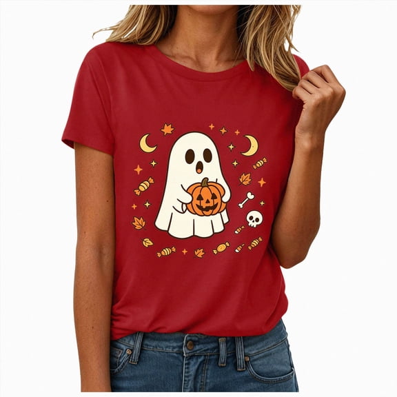 mgoYE Womens Halloween Shirt Funny Long Sleeve Halloween Thanksgiving Fall Pumpkin T-Shirts Graphic Tee Tops Women T-Shirt(Red,3XL)