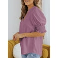 thumbnail image 6 of SHEWIN Blouses for Women Dressy Casual Summer Puff Ruffle Short Sleeve Shirt Tops Purple, 6 of 8