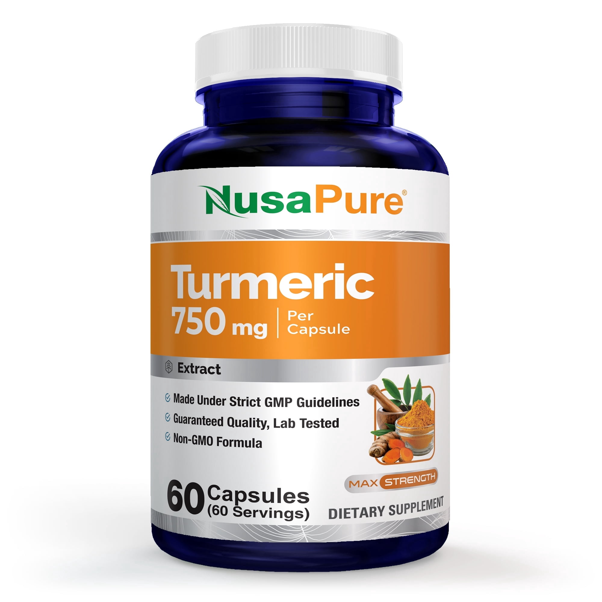 NusaPure Turmeric Curcumin 750 mg 60 Capsules Turmeric 95% Curcuminoids Dietary Supplement