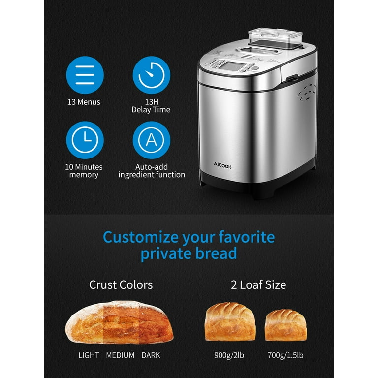 Automatic Bread Maker Machine, 13 Menu Settings, 3 Crust Colors