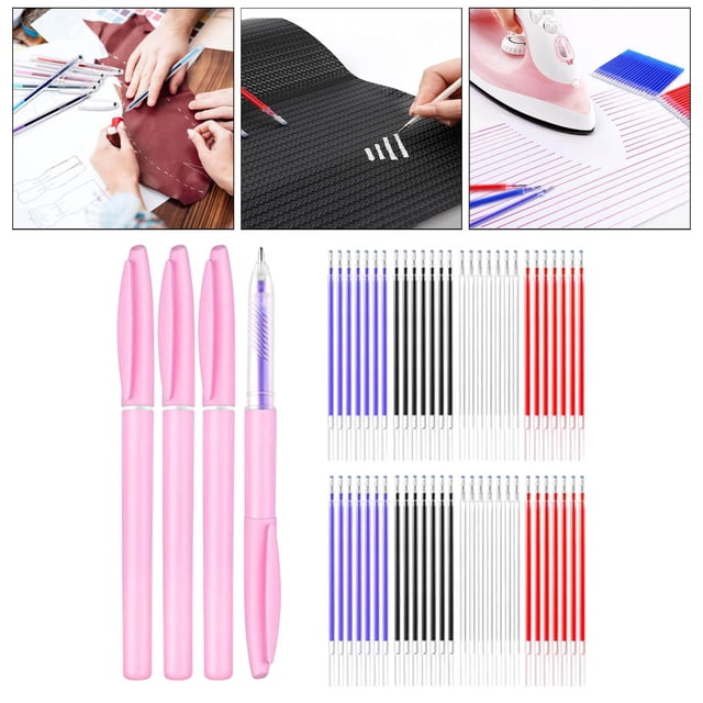 Bolígrafos borrables con calor Rotuladores de tela con 60 recambios en 4 rotuladores para de acolchado, confección, , Rosa Macarena Bolígrafos borrables con calor