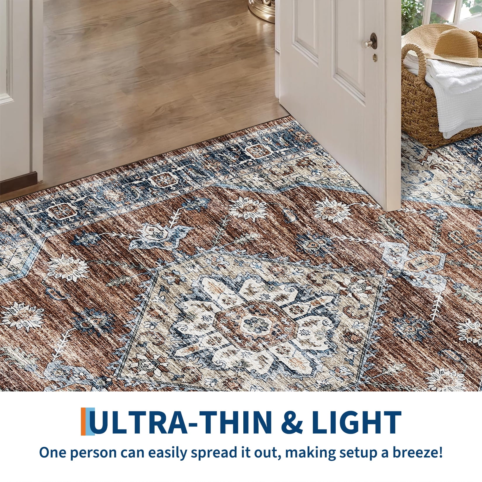 HOMERRY Area Rugs 8' x 10' Area Rug for Living Room Distressed Boho Indoor Carpet for Home Decor, Red