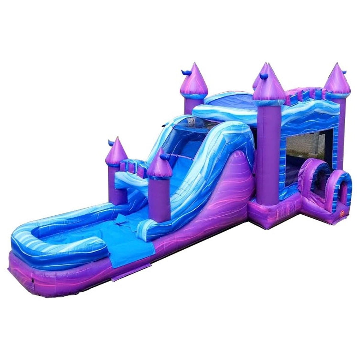 Blower and Stakes Included 32-Foot Long by 16-Foot Wide by 16-Foot Tall Commercial Grade Inflatable Mega Tropical Red Marble Single Lane Wet or Dry Slide & Bounce House Combo