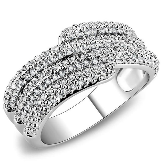 Women Rhodium Brass Ring with AAA Grade CZ in Clear - Size 8