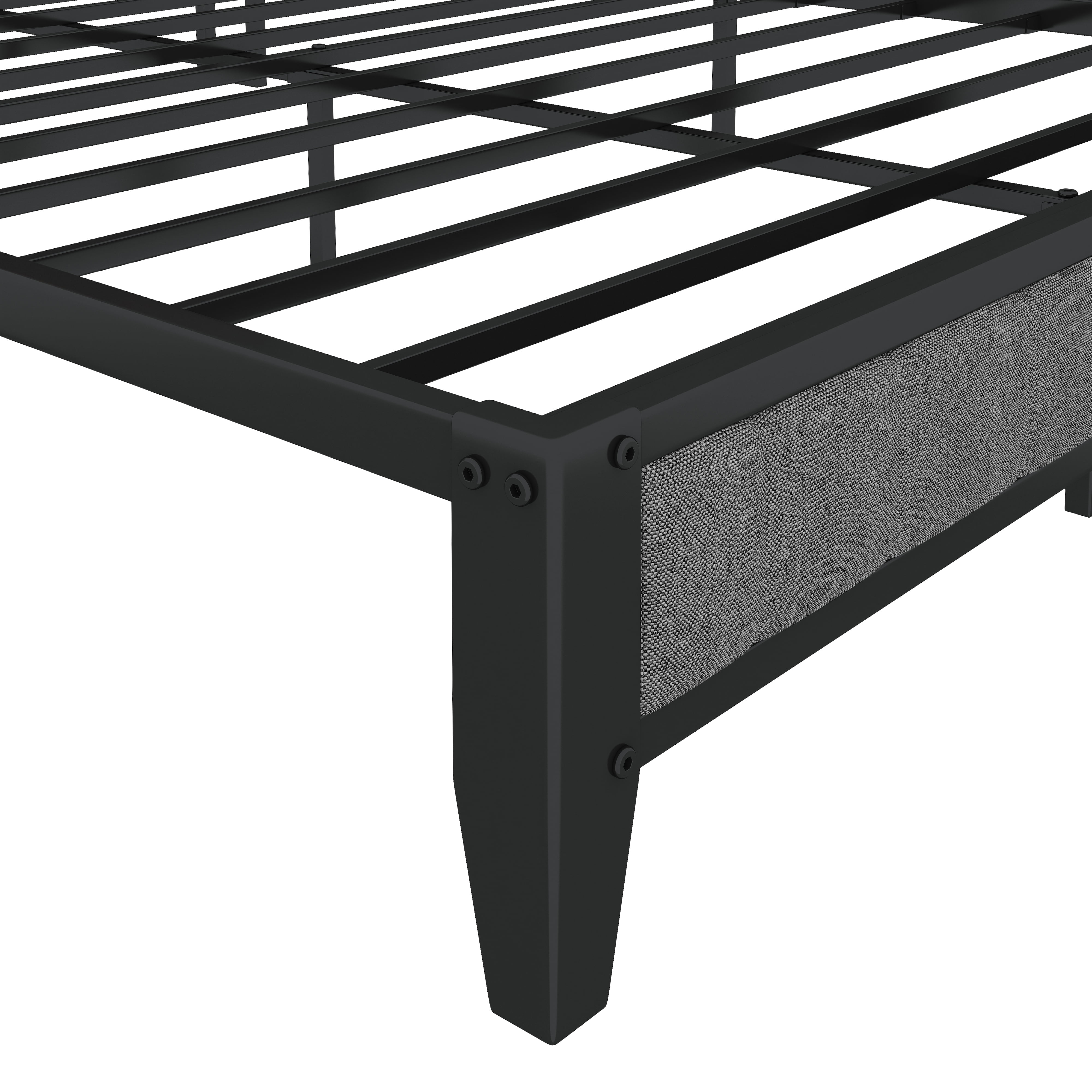 Yoneston Queen Size Metal Bed Frame with Upholstered Headboard and Charging Station for Adults, No Box Spring Needed, Light Gray