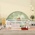 thumbnail image 4 of Queen Size Wood Floor Bed for Children, Versatile Floor Bed Frame with Fence and Door, Safety & Fun Design Toddler Bed Playpen with Extended Rail, White, 4 of 10