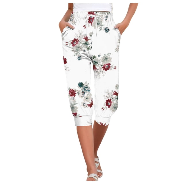 YDLCAFD Capris For Women Print Pants Bottom High Waist Drawstring Joggers