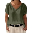 thumbnail image 3 of Pxxlle Summer T Shirts for Women Loose Fit V Neck Linen Shirt Solid Color Short Sleeve Basic Tees Green XXL, 3 of 6