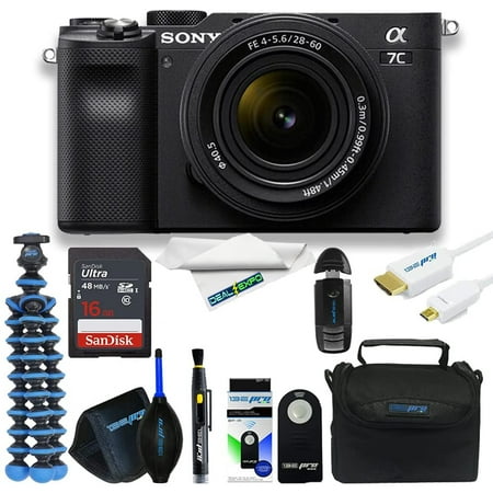 Sony a7C Mirrorless Full Frame Camera Alpha 7C Body with 28-60mm F4-5.6 Lens Kit Black ILCE7CL/B + 16GB + Deal-expo Essentials Bundle