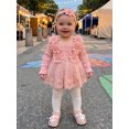 thumbnail image 6 of Cenuakty Baby Girl 2 Piece Outfit Adorable Flower Decor Long Sleeve Square Neck Tulle Romper Dress and Headband Set, 6 of 9