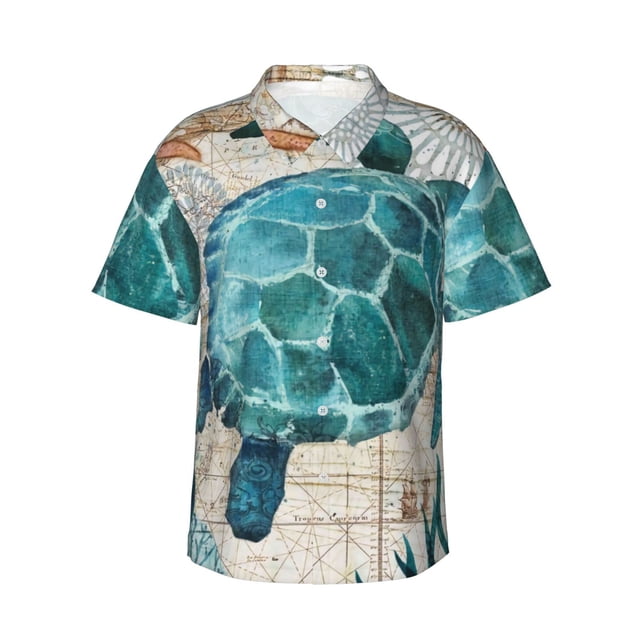 Fotbe Watercolor Sea Turtle Camisa Hawaiana para Hombre Unisex – Camisa Casual de Verano con Botones de Manga Corta de Algodón y Lino,XX-Large