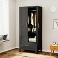 thumbnail image 4 of 71" H Metal Armoire Wardrobe Closet, Adjustable Shelve, Clothes Metal Wardrobe Cabinet for Bedroom (1 Drawer, Black), 4 of 7