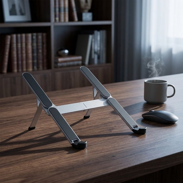 YYV Aluminum Foldable Laptop Stand Portable Height-Adjusting Tablet Notebook Riser with Ventilated Heat Dissipation Foldable Bracket for Gaming Work Travel Ergonomic Desk Mount