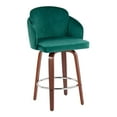 thumbnail image 2 of Lumisource Dahlia Contemporary Counter Stool in Walnut Wood and Green Velvet with Gold Metal Accent and Round Chrome Footrest - Set of 2, 2 of 7