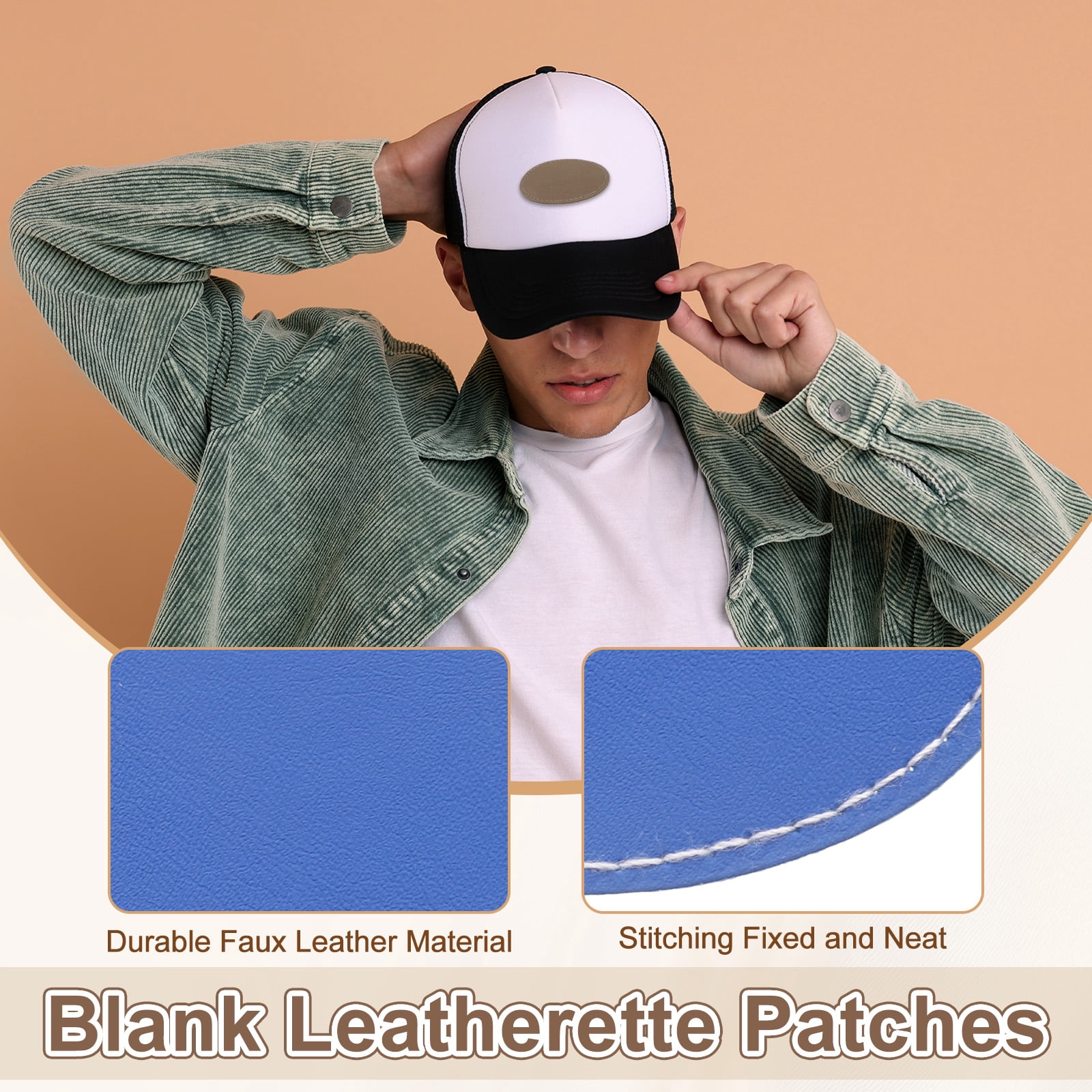Uxcell Blank Leatherette Patches, Oval Faux Leather Hats Patches with Adhesive Iron-on Heat Press Laserable Rustic for Hats DIY Fabric Repair Sew Blue