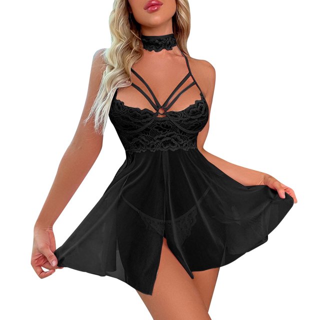 Gibobby Lencería sexy para mujer Lencería de dos piezas para mujer, sexy con encaje floral, escote en V profundo, brasier inalámbrico y tanga exótico(Negro, M)