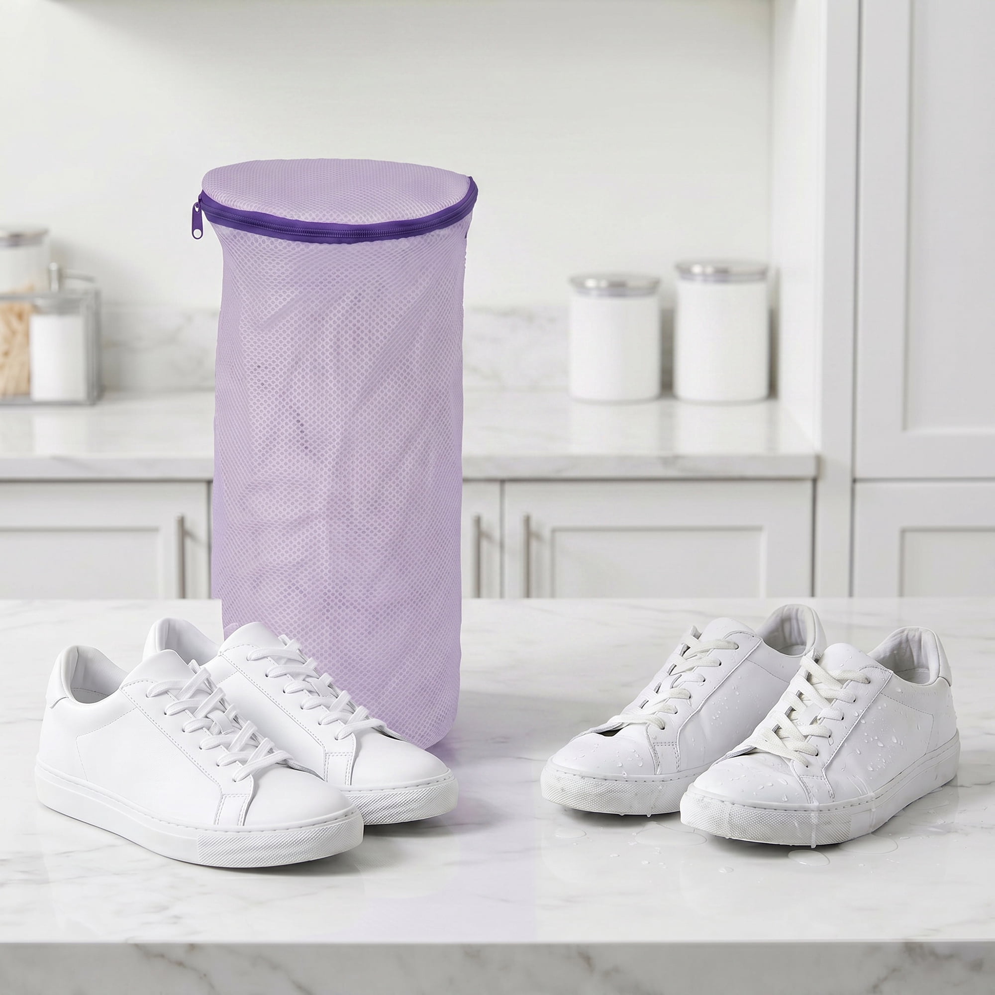 Unique Bargains 2 Pack Polyester Zippered Shoe Bag for Washing Machine Purple 6.7"x15"