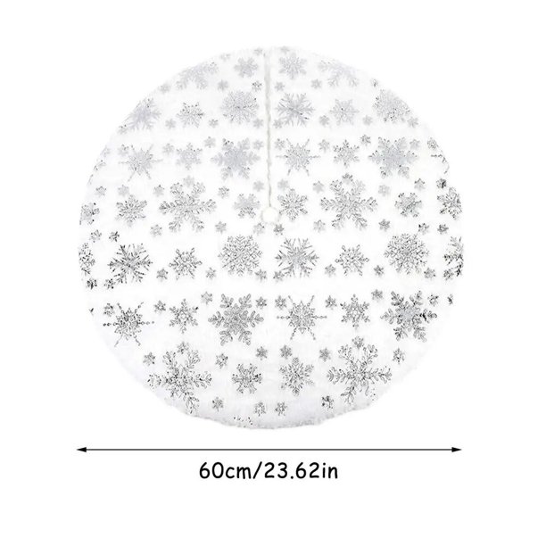 Falda de árbol de Navidad de 60cm, alfombra de piel sintética, alfombra de felpa blanca con copos de nieve para el hogar, árbol de Navidad, decoración de Año Nuevo, delantal de Navidad, adorno