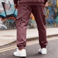 thumbnail image 5 of Basysin Men Jogger Cargo Pants Elastic Drawstring Waist With Pockets Trousers Solid Color Lounge Walking Jogging Outdoor Casual Workout Home, 5 of 6
