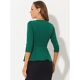 thumbnail image 3 of Top Peplum de trabajo elegante Allegra K con cinturón manga 3/4 cuello redondo verde XL, 3 of 5