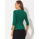 thumbnail image 3 of Top Peplum de trabajo elegante Allegra K con cinturón manga 3/4 cuello redondo verde XL, 3 of 5