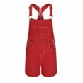 thumbnail image 4 of RYRJJ Womens's Denim Shortalls Loose Fit Sleeveless Adjustable Straps Shorts Bib Overalls Jean Shorts(Red,XL), 4 of 5