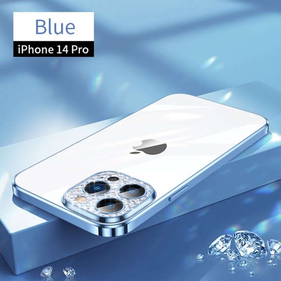 ELEHOLD Ultra-thin Plating Clear Glass Case for iPhone 14 Pro 6.1"2022,with Shockproof Anti-scratch Crystal-clear Back Ultra-thin Lightweight Case Cover, Blue