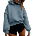 thumbnail image 2 of YUGYXL Fall Winter Cropped Hoodies for Women Casual Long Sleeve Drop Shoulders Hooded Pullover Loose Relaxed Sweatshirt Blue M, 2 of 7