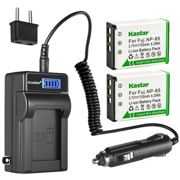 Kastar 2-Pack NP-85 Battery and LCD AC Charger Compatible with Toshiba Camileo X200, Camileo X400, Camileo X416 HD, Camileo Z100, Medion Life P47011, Life X47023, MD86423, MD 86423 MD86695, MD 86695