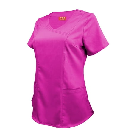 

M&M SCRUBS Women s Ultra Soft Stretch Mock Wrap Scrub Top 8201 (Hot Pink Medium)
