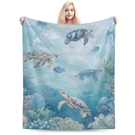 Sea Turtle Blanket Serene Ocean Turtles and Coral Reef Throw Blankets,Birthday Gifts for Kids & Beach Lovers,Lightweight Soft Fleece for Sofa Couch Bed Room Travel Decor 50x40