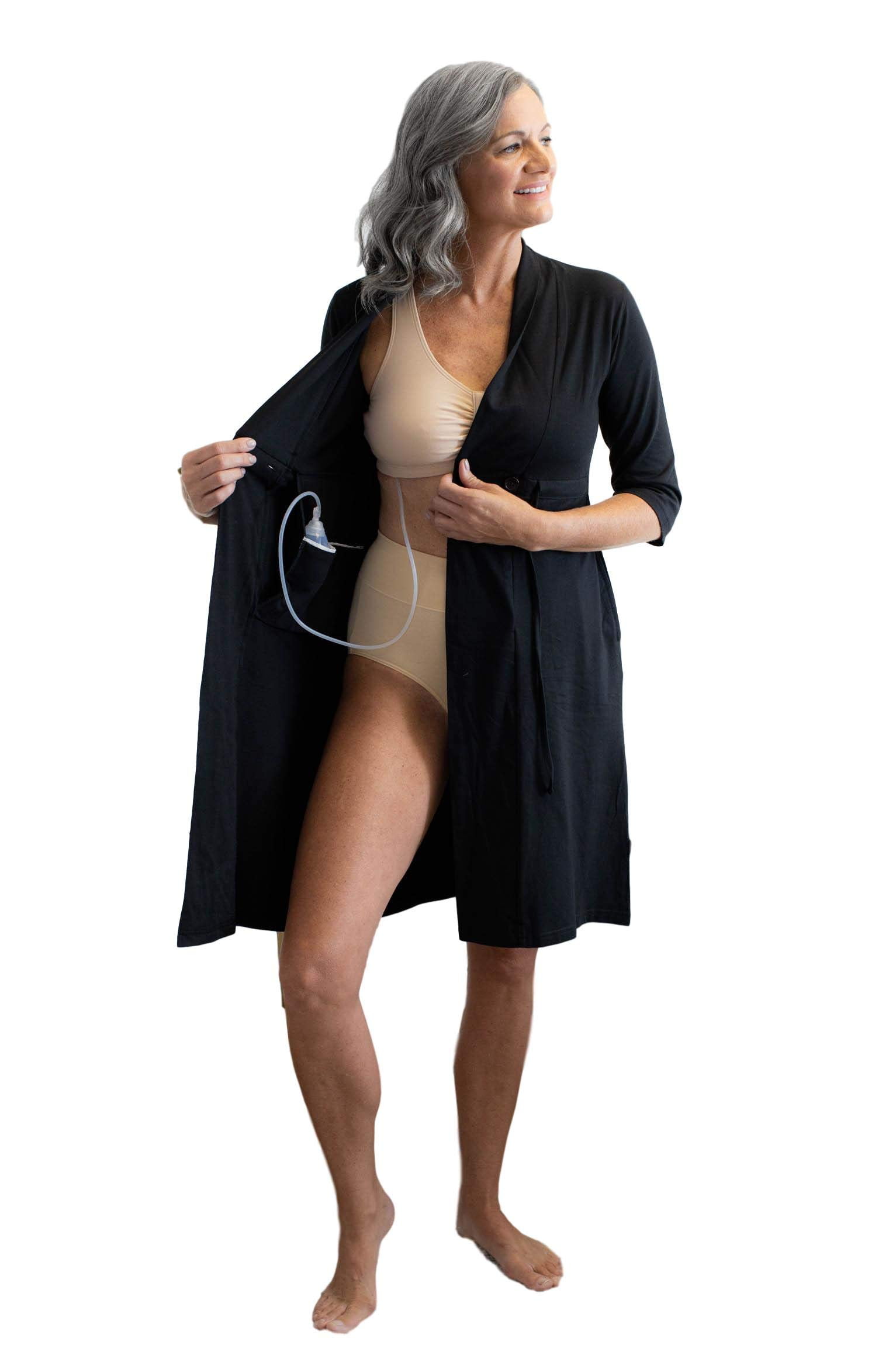 Black Post Surgery Robe Women Recovery Robe, Surgery Recovery Robe