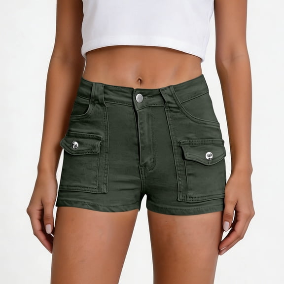 Cagogo Women's Cargo High Waisted Shorts with Pockets Casual Solid Streetwear Vacation Shorts Regular Fit Summer Travel Beach Shorts for Women, Army Green M