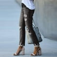 thumbnail image 4 of Women Patchwork Destroyed Raw Hem Jeans Ripped Hole Denim Pants, 4 of 5
