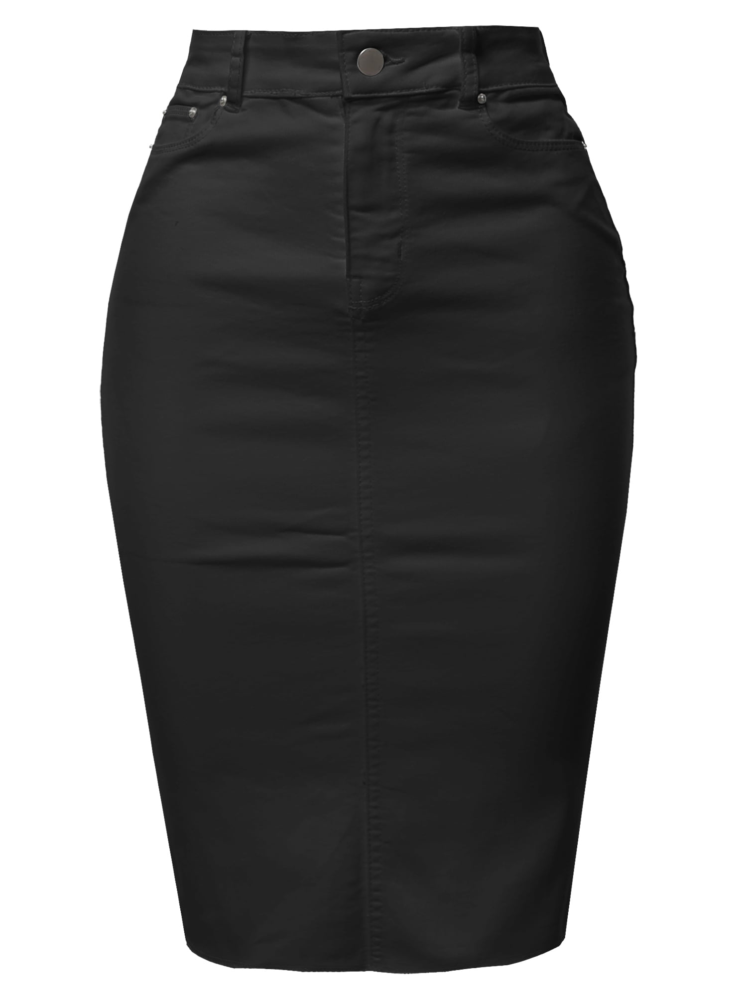 A2Y Women's Slim Fit Rayon Knee Length Unhem Back Slit Denim Jean Pencil Skirt 