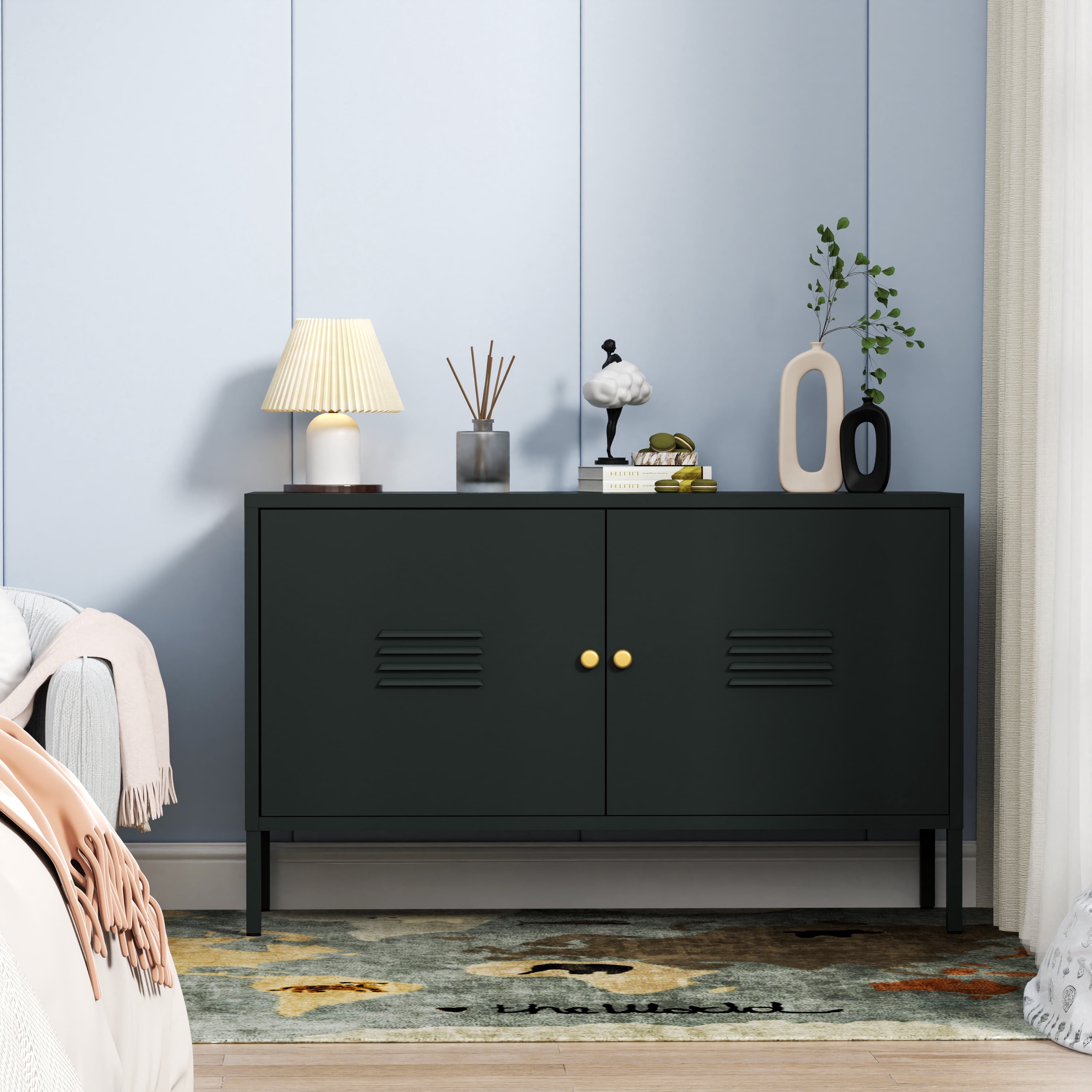 Metal Accent Storage Cabinet for Bed Room,Living Room,Home,Hotel,Office,Garage,2-Tier, Removable Shelf