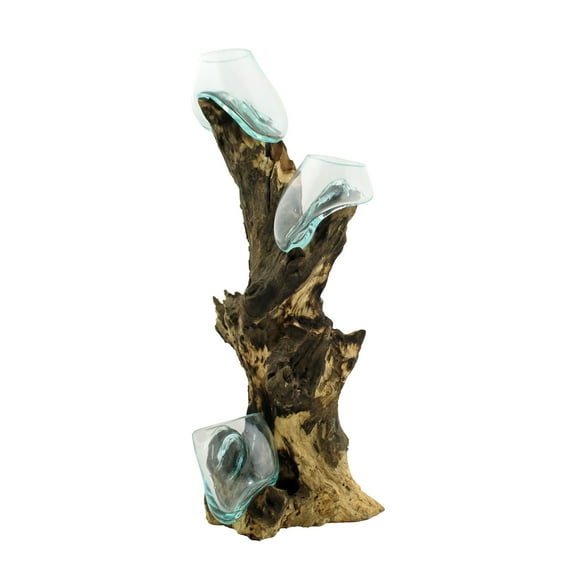 18" Tall Wood with (3) 10cm Cohasset Molten Glass