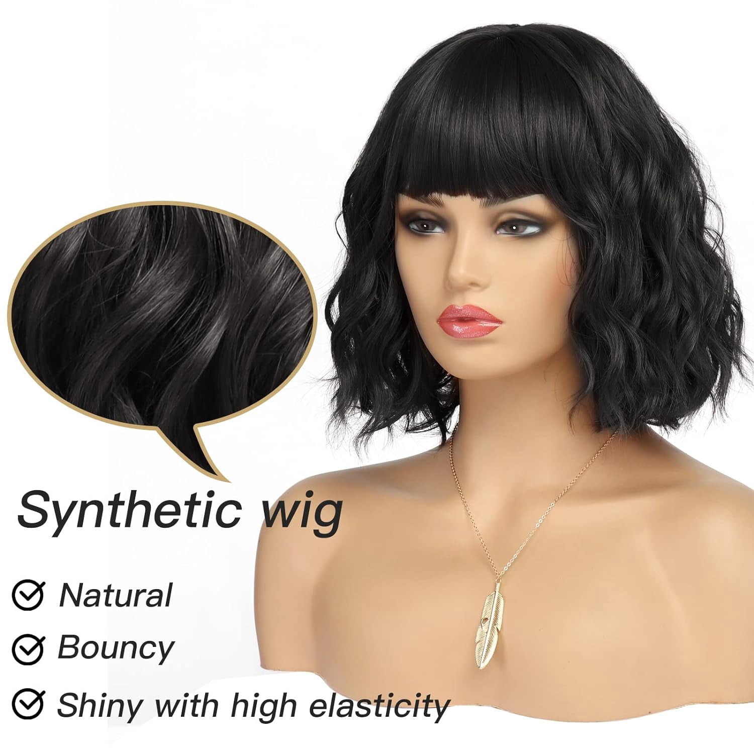 DOPI Short White Silver Wigs for Women Ombre Grey Wavy Bob Wig with Bangs Medium Length Synthetic Hair Water Wave Dark Roots Wig Gray Colorful Wigs（12 Inches）