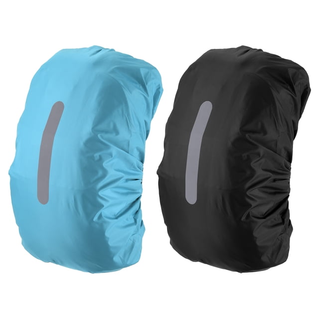 Uxcell Waterproof Backpack Rain Cover, Non-Slip Backpack Cover with Vertical Reflective Strap Stay Dry Black/Lake Blue M(40-50L)