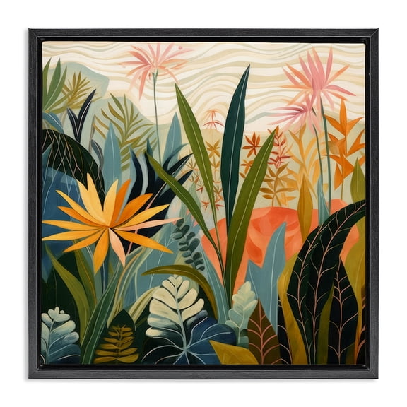 Stupell Industries Eclectic Tropical Botanical Embrace Black Floating Frame Canvas Art, 18 x 18, by Lazar Studio