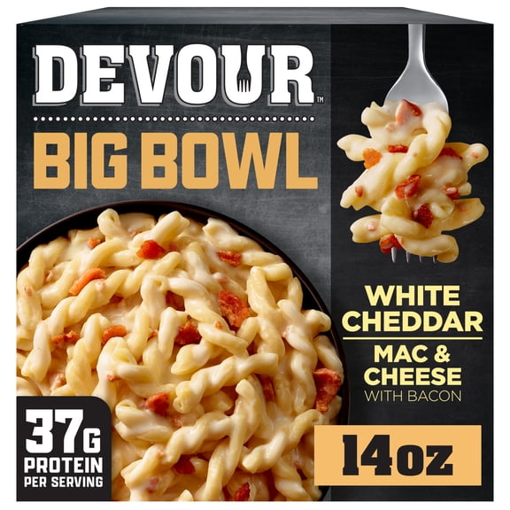 Devour Big Bowl White Cheddar Mac & Cheese with Bacon, 14 oz Box