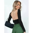 thumbnail image 4 of Women'S Open Back Long Sleeve Slim Crew Neck T-Shirt Y2K Crop Top Solid Color Casual Retro Fashion T-Shirt, 4 of 8