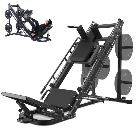2 In 1 Hack Squat Machine – Heavy Duty Leg Press Machine with Linear Bearing Professional Lower Body Training Equipment with Weight Storage Posts for Home Gym Black