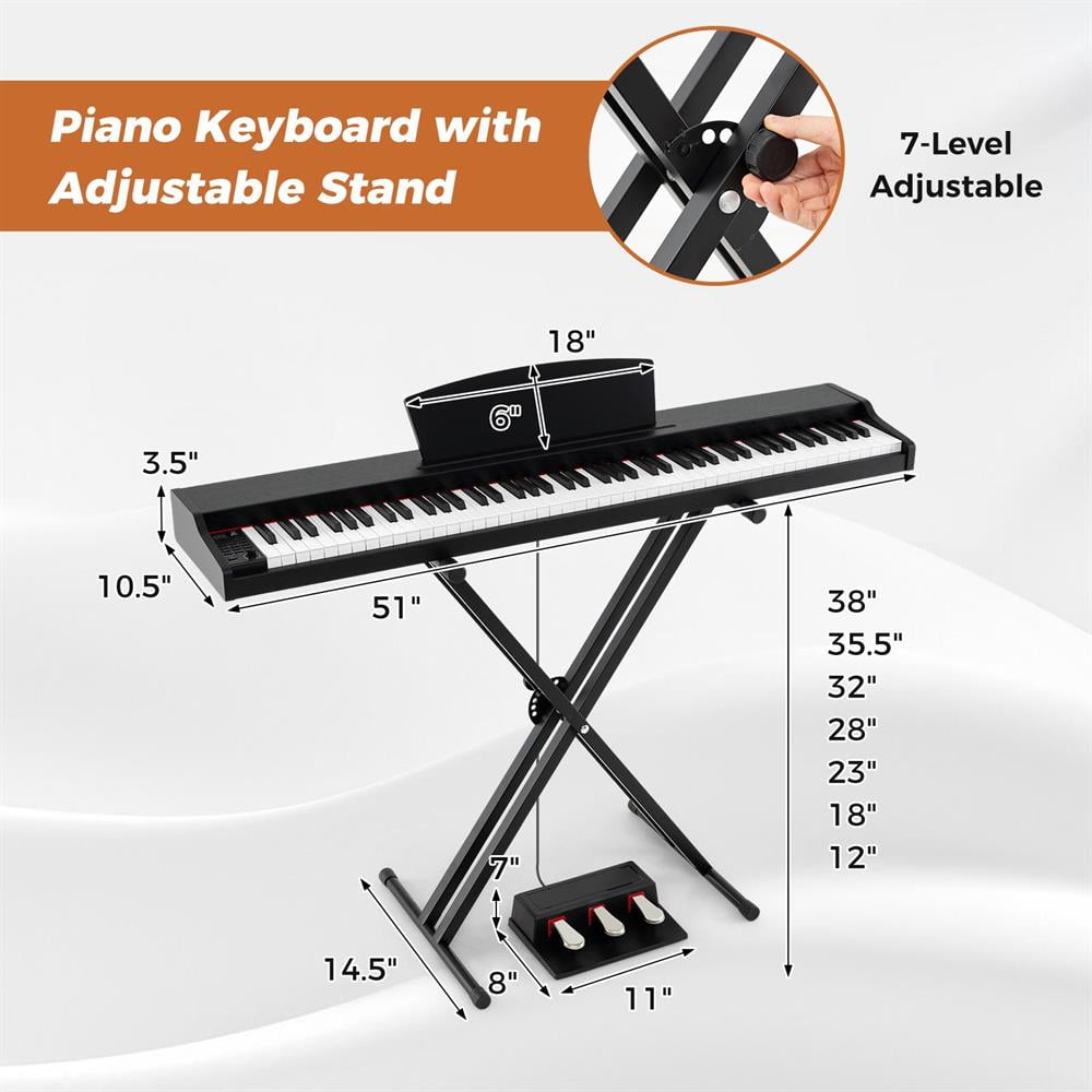 Topcobe 88-Key Keyboard Piano Set with Adjustable Stand, Keyboard Piano, Music Keyboard-Black