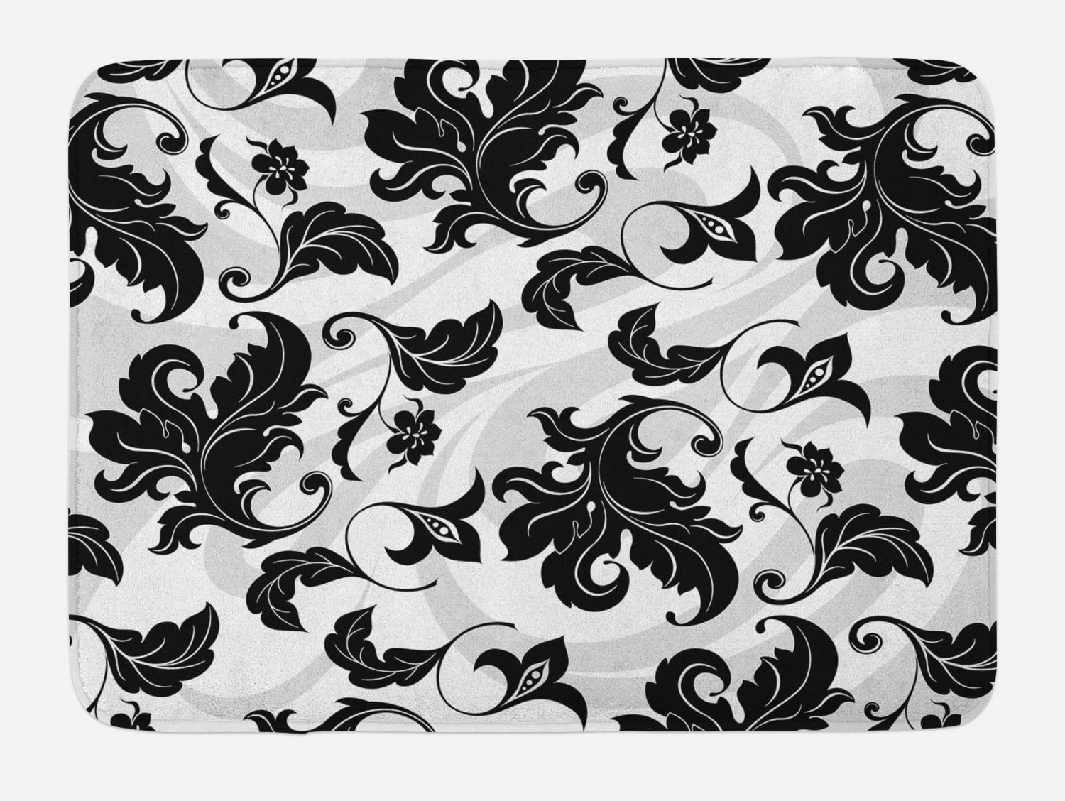 Floral Bath Mat, Flower Leaves Ivy Plant Swirl Like Image with Abstract
