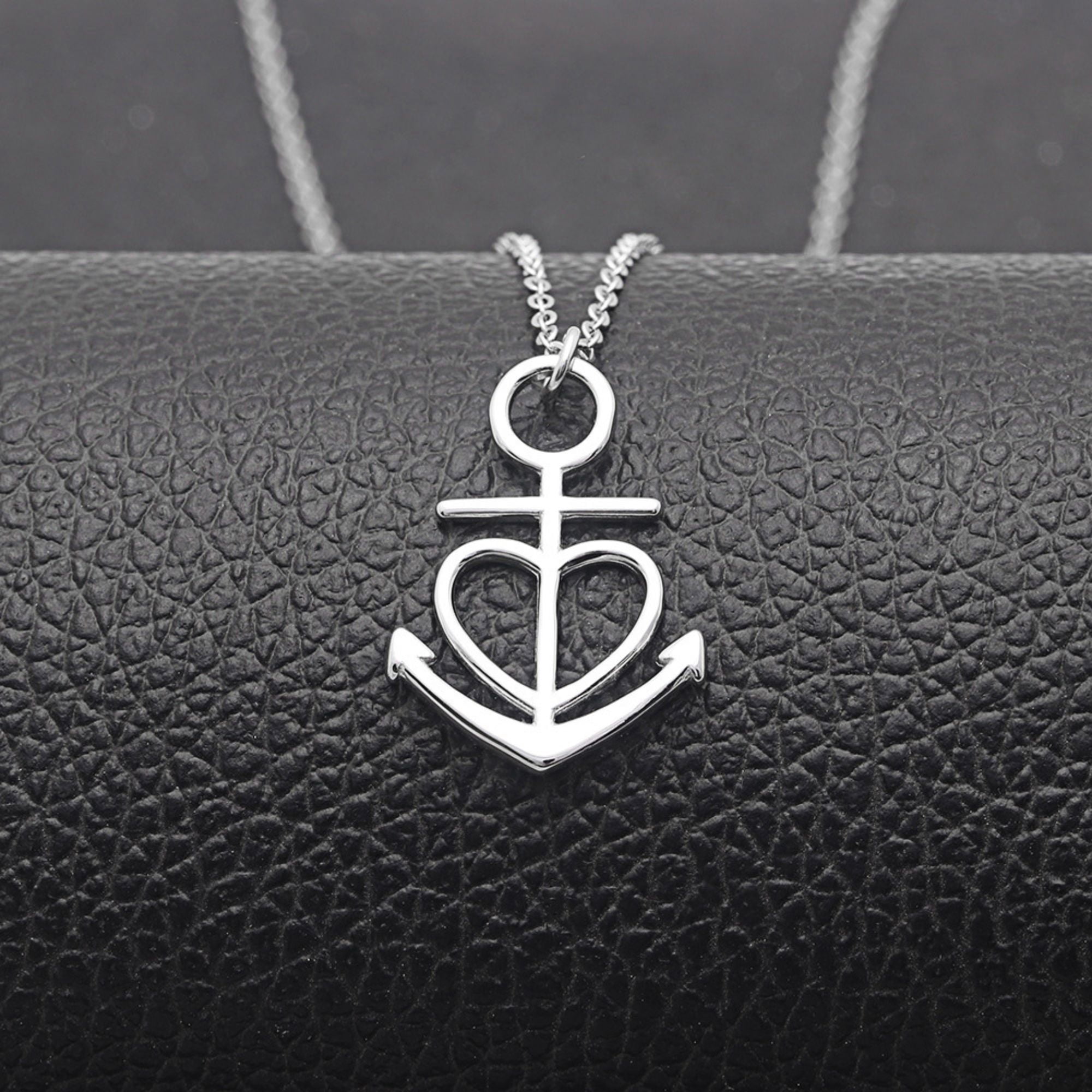 Thank You Greeting Card Silver Anchor Heart Necklace Womens Ginger Lyne Collection